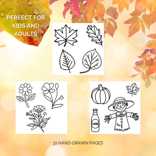 Cozy Autumn Coloring Book — 30 bold hand-drawn pages for stress-free coloring