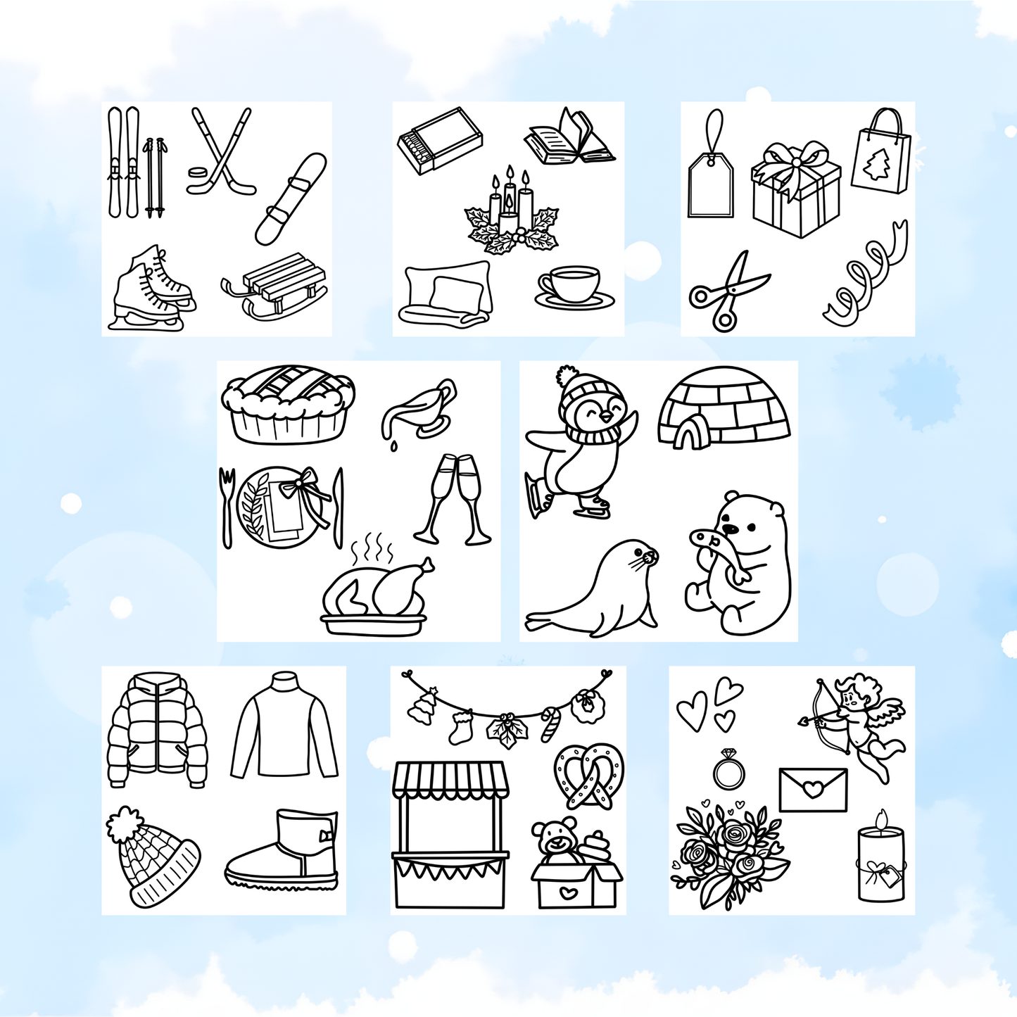 Winter Bliss Coloring Pages - PDF Printable for Kids & Adults