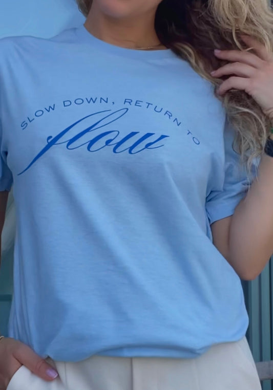 Flow T-shirt in blue cotton — relaxed fit for mindfulness and presence