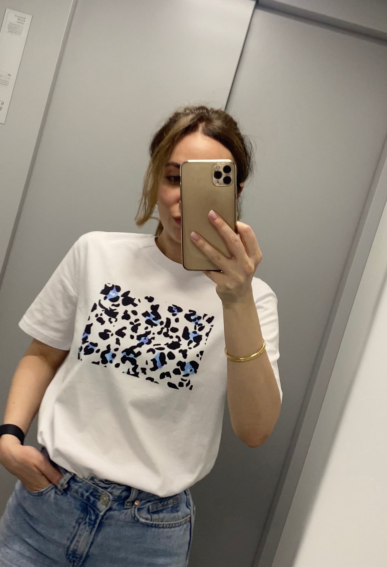 Blue Leopard Print T-Shirt in Black & White