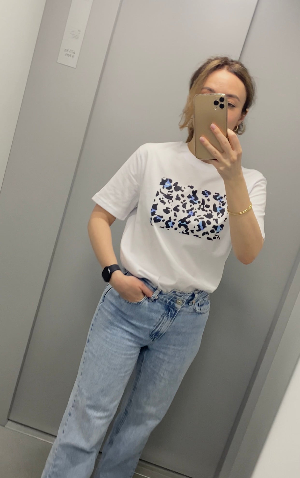 Blue Leopard Print T-Shirt in Black & White