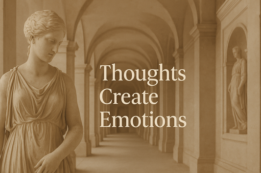 Sculptures with text “thoughts create emotions” — blog article on emotions and mindset