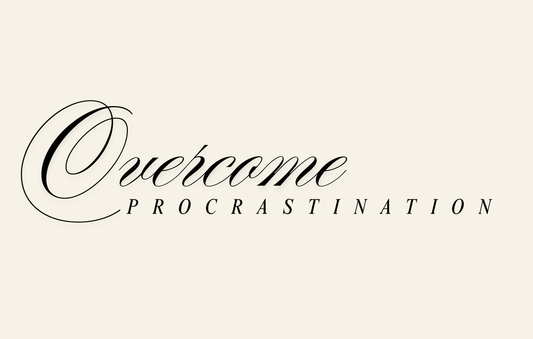 Minimalist graphic with the words ‘Overcome Procrastination’ on a neutral background, inspiring action and productivity.