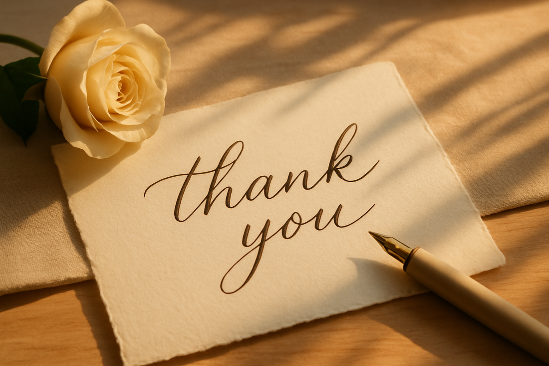 Envelope with handwritten “thank you” — blog post on accepting gratitude