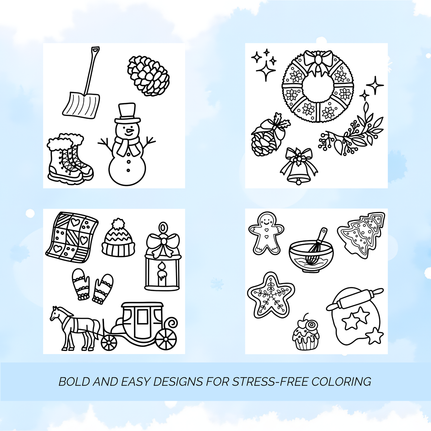 Winter Bliss Coloring Pages - PDF Printable for Kids & Adults