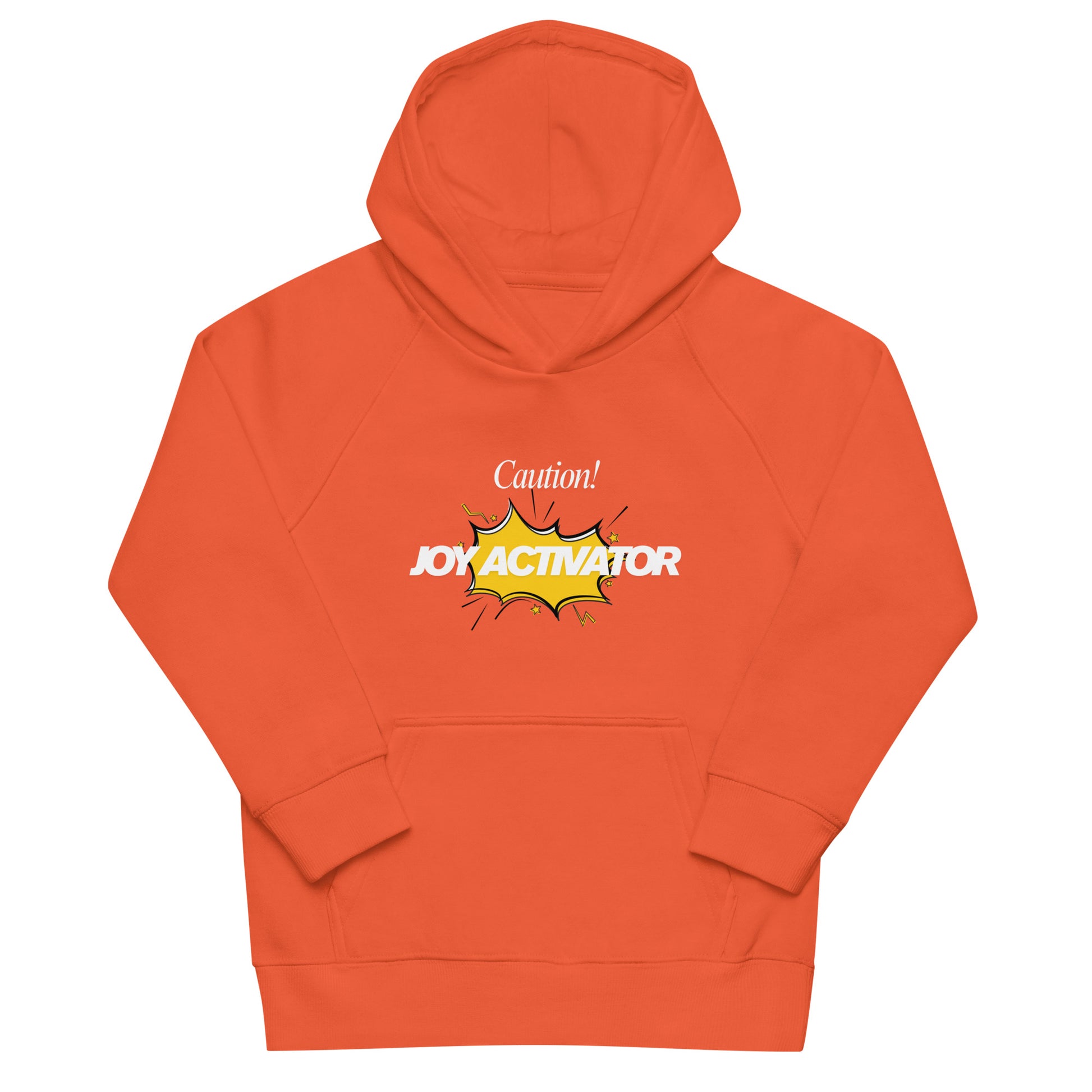Eco hoodie for kids in organic cotton and recycled polyester, sustainable children’s sweatshirt in orange
