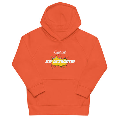 Eco hoodie for kids in organic cotton and recycled polyester, sustainable children’s sweatshirt in orange