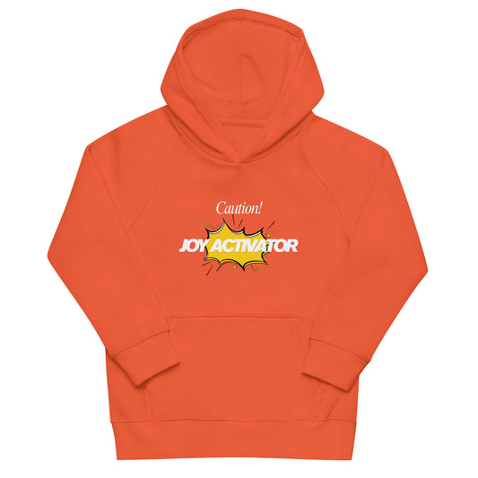 Eco hoodie for kids in organic cotton and recycled polyester, sustainable children’s sweatshirt in orange