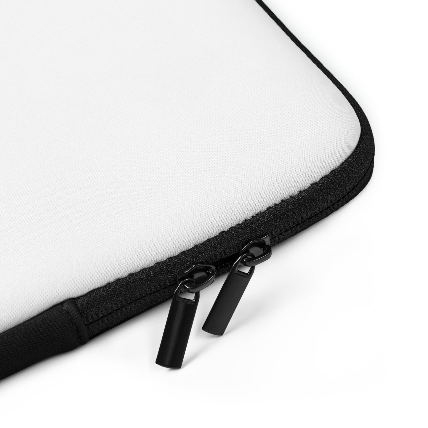 Close-up of water-resistant laptop sleeve with padded zipper and soft faux fur lining detail