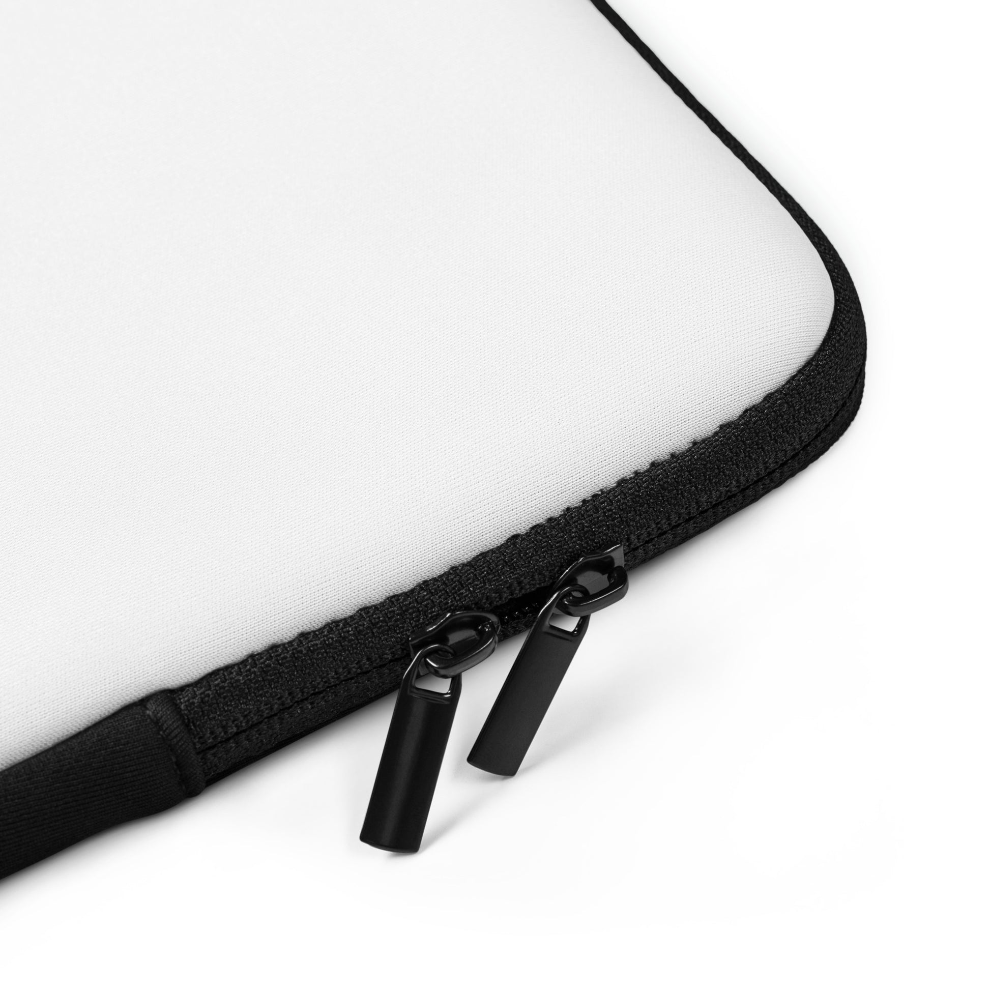 Close-up of water-resistant laptop sleeve with padded zipper and soft faux fur lining detail