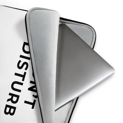 Close-up of water-resistant laptop sleeve with padded zipper and soft faux fur lining detail