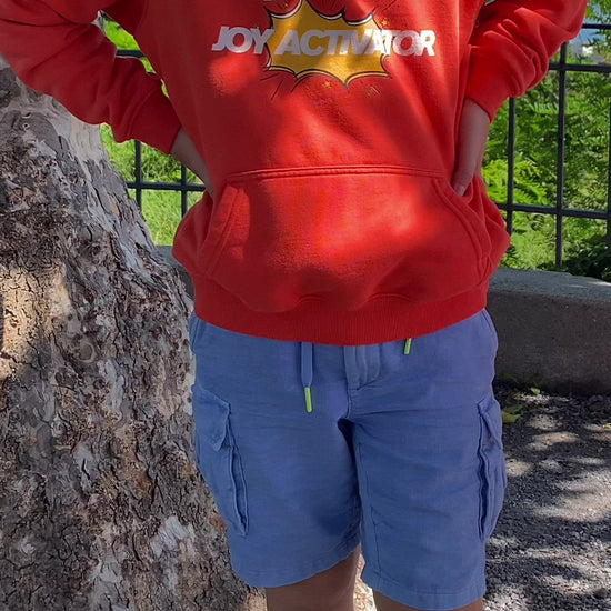 Video with a child wearing kids eco hoodie made from organic cotton and recycled polyester, comfortable everyday outfit